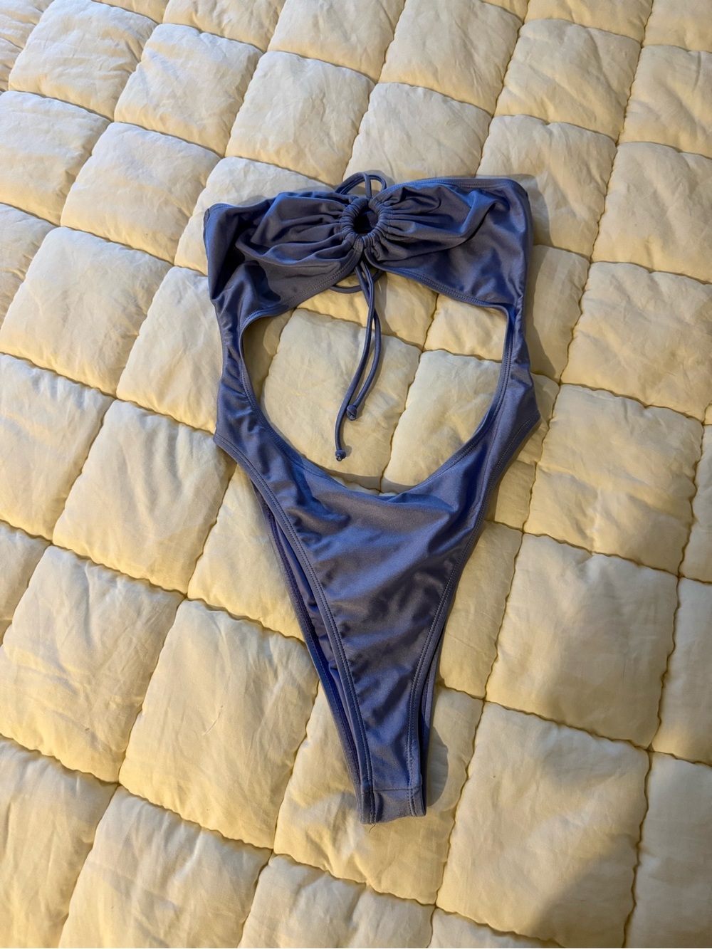 Bershka Lavender One-Piece Swimsuit with Front Tie Detail